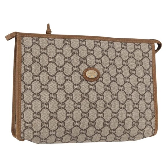 Gucci Handbags - GUCCI GG Plus Supreme Clutch Bag PVC Beige Gold Auth bs31131